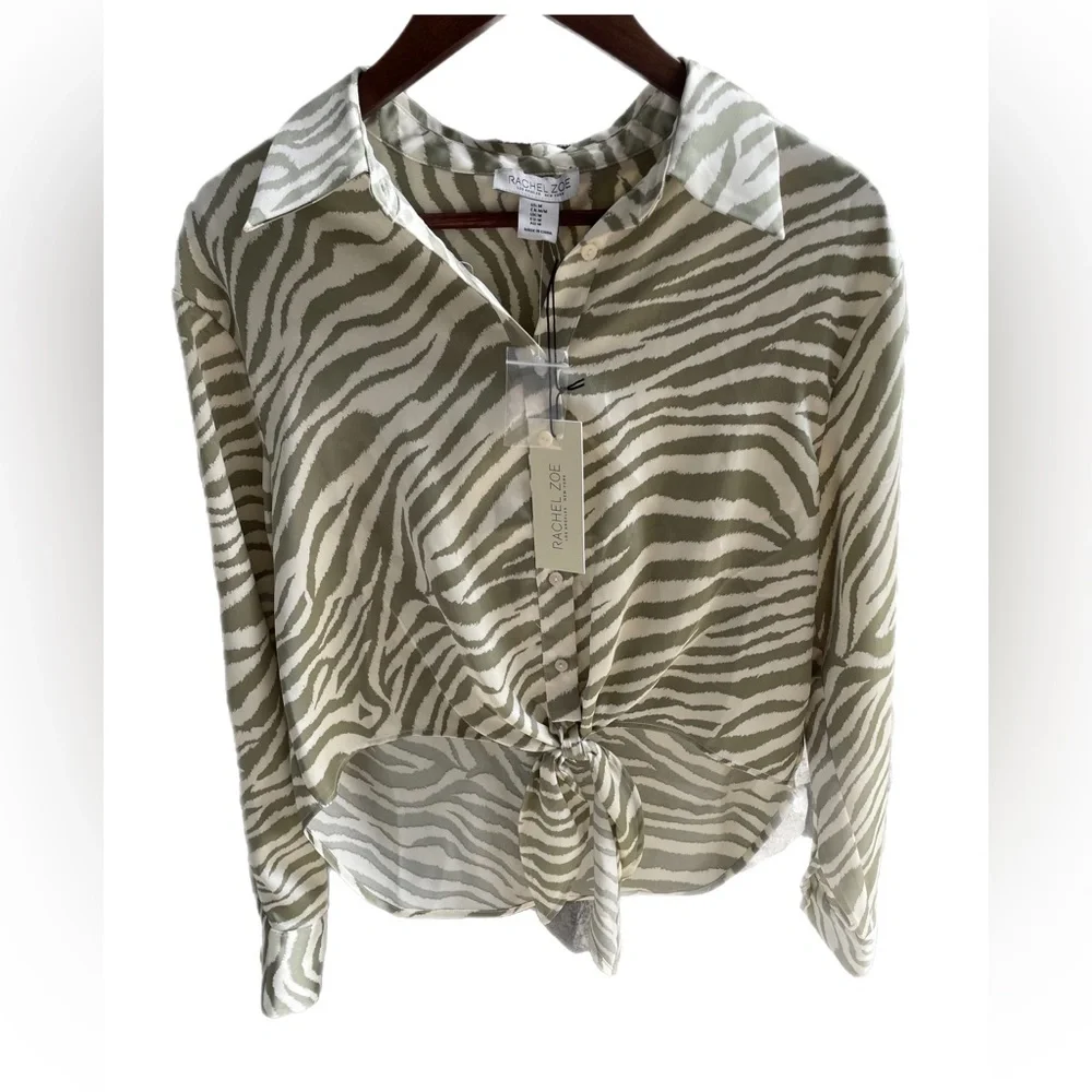 **SALE** NWT Rachel Zoe Tie Front Silky Women's Blouse Size M - Picture 1 of 7